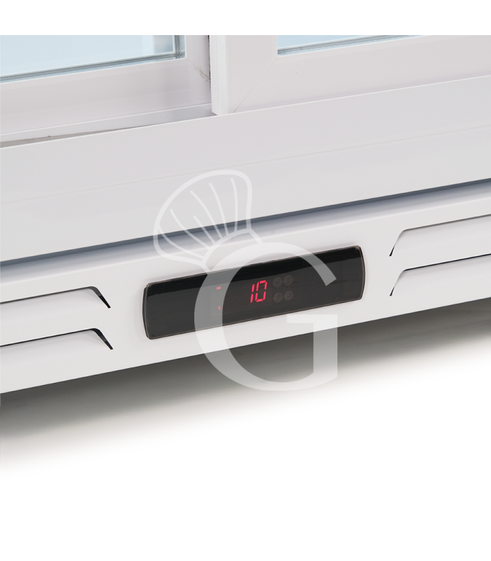 Expositor refrigerado ventilado para bebidas con doble puerta corredera y canopy - 850 LT - +2°C / +10°C, color blanco