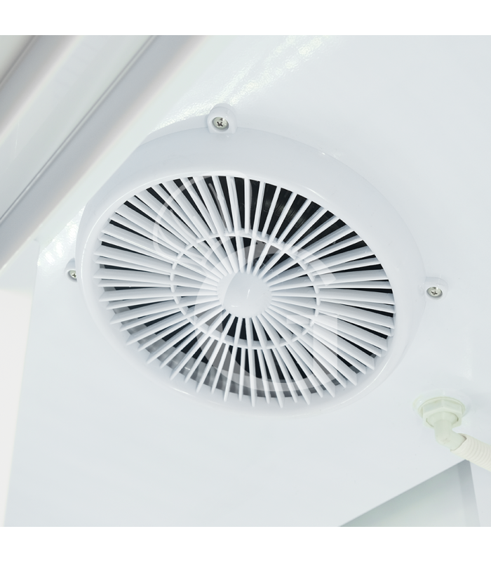 Expositor refrigerado ventilado para bebidas con doble puerta corredera y canopy - 850 LT - +2°C / +10°C, color blanco