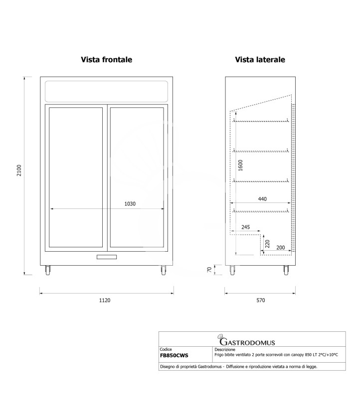 Expositor refrigerado ventilado para bebidas con doble puerta corredera y canopy - 850 LT - +2°C / +10°C, color blanco