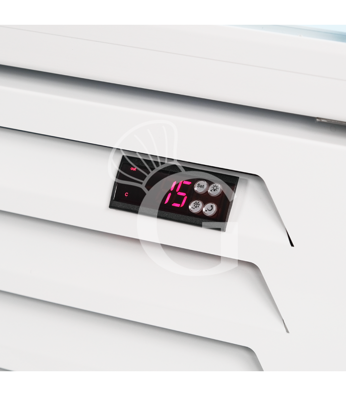 Expositor refrigerado ventilado para bebidas, 2 puertas abatibles, canopy iluminado, capacidad 632 L,+2°C/+10°C, color blanco.