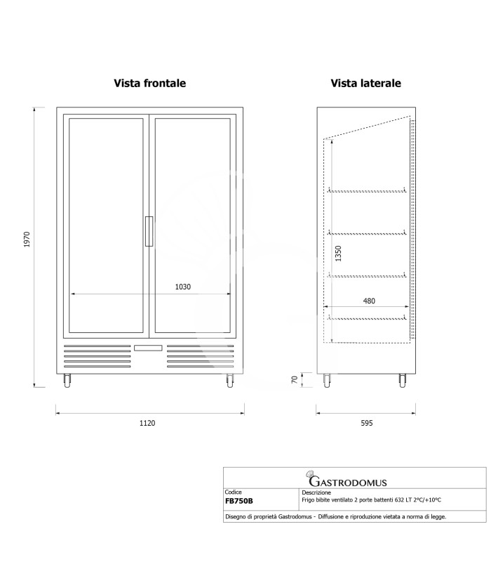 Frigorífico expositor para bebidas, ventilado, con 2 puertas batientes, 632 L, 2°C/+10°C, color negro