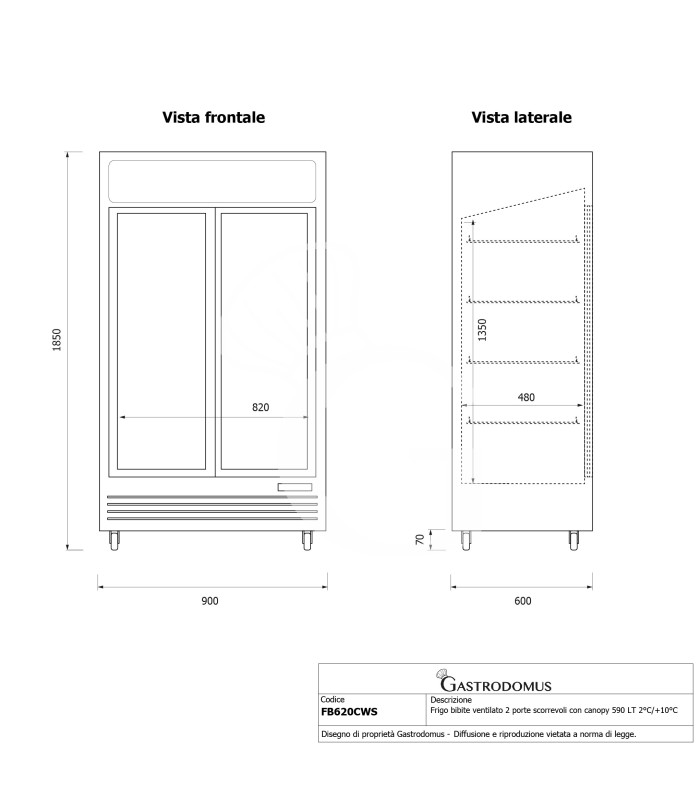 Expositor refrigerado ventilado para bebidas, 2 puertas correderas, capacidad 590 L, temperatura de +2 °C a +10 °C, color blanco