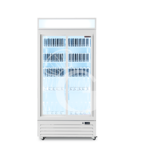 Frigorífico expositor para bebidas, ventilado, con 2 puertas correderas, con canopy, 590 L, 2°C/+10°C, color blanco
