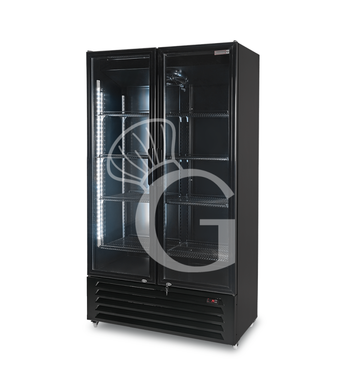 Frigorífico expositor para bebidas, ventilado, con 2 puertas batientes, 632 L, 2°C/+10°C, color negro