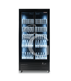 Expositor refrigerado ventilado para bebidas con doble puerta corredera - 490 L ,+2 °C / +10 °C, color negro