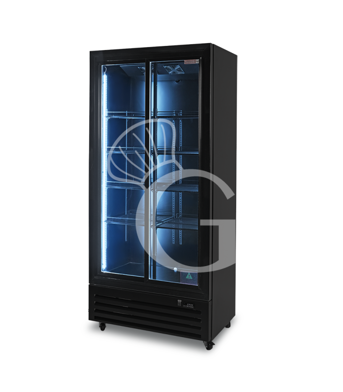 Expositor refrigerado ventilado para bebidas con doble puerta corredera - 490 L ,+2 °C / +10 °C, color negro