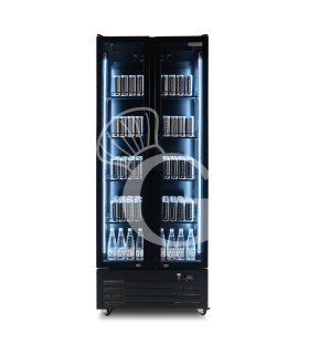 Expositor refrigerado ventilado para bebidas con 2 puertas abatibles, 490 L, temperatura +2 °C/+10 °C, color negro