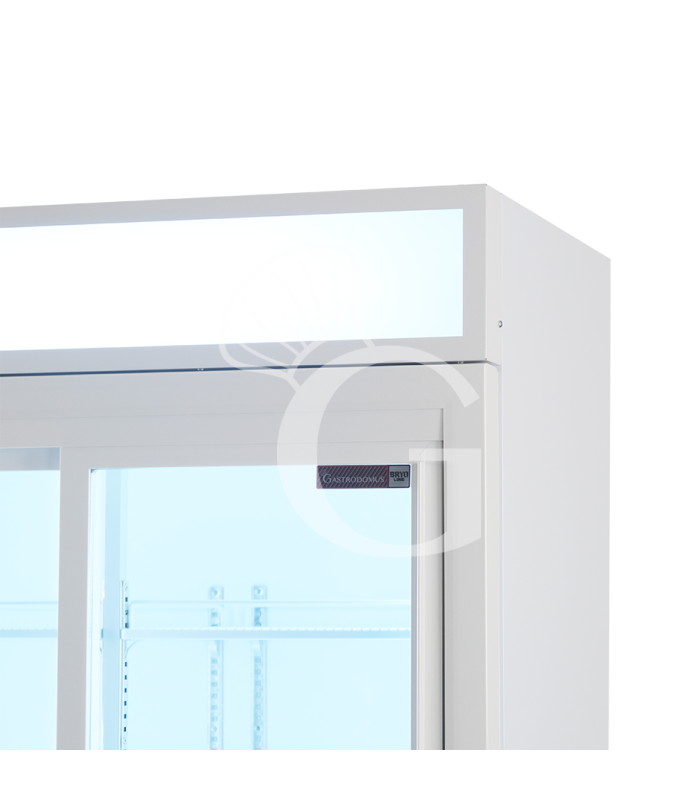 Expositor regrigerado ventilado para bebidas, 2 puertas correderas y canopy, 490 L, 2 °C / +10 °C, color blanco