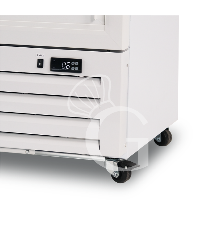 Expositor regrigerado ventilado para bebidas, 2 puertas correderas y canopy, 490 L, 2 °C / +10 °C, color blanco