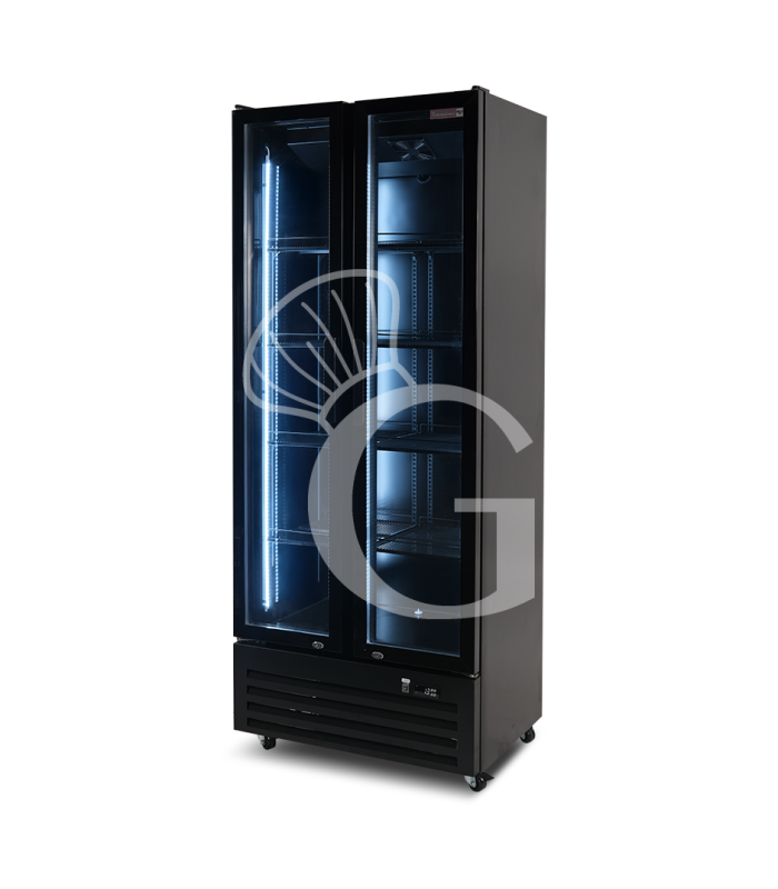 Expositor ventilado para bebidas 2 puertas batientes, 590 LT 2°C / +10°C color negro