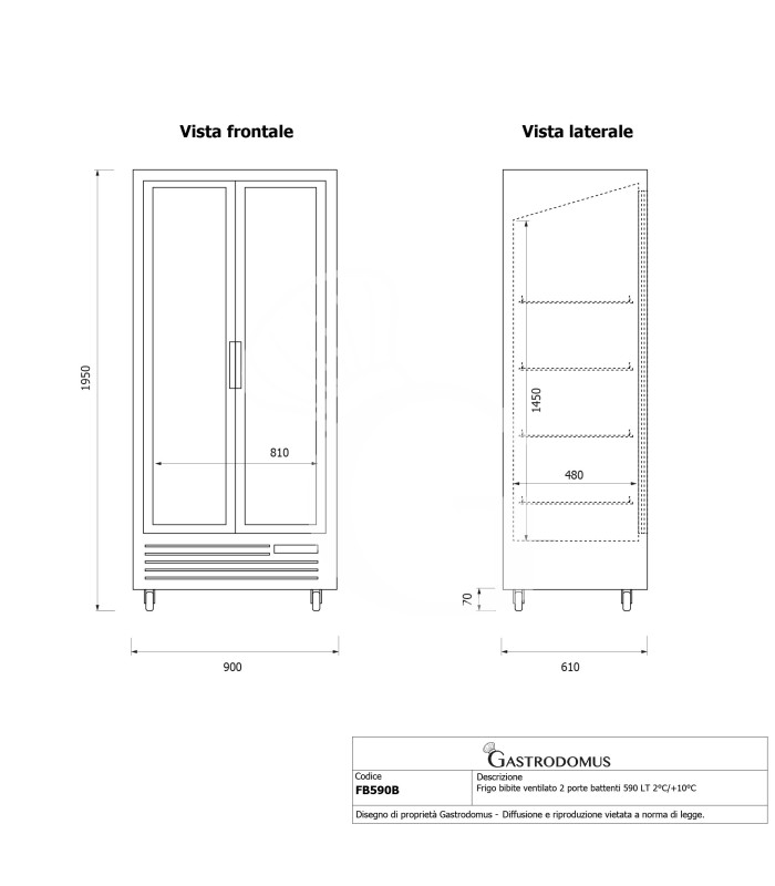 Expositor ventilado para bebidas 2 puertas batientes, 590 LT 2°C / +10°C color negro
