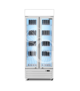 Expositor refrigerado ventilado para bebidas con 2 puertas abatibles, 490 L, temperatura +2 °C/+10 °C, color blanco