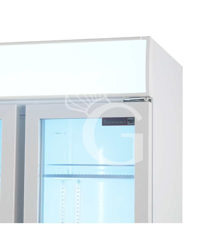 Expositor refrigerado ventilado para bebidas con 2 puertas abatibles, 490 L, temperatura +2 °C/+10 °C, color blanco