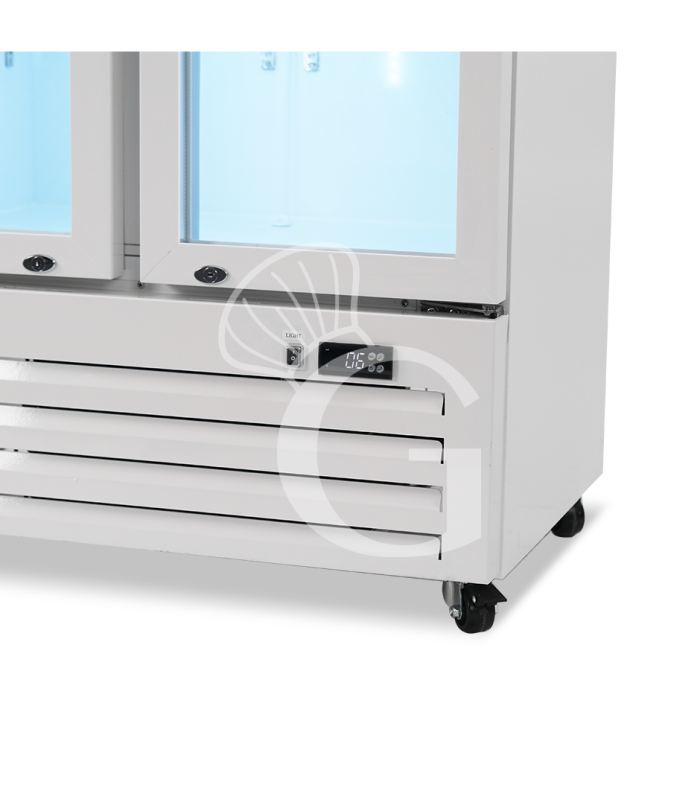 Expositor refrigerado ventilado para bebidas con 2 puertas abatibles, 490 L, temperatura +2 °C/+10 °C, color blanco