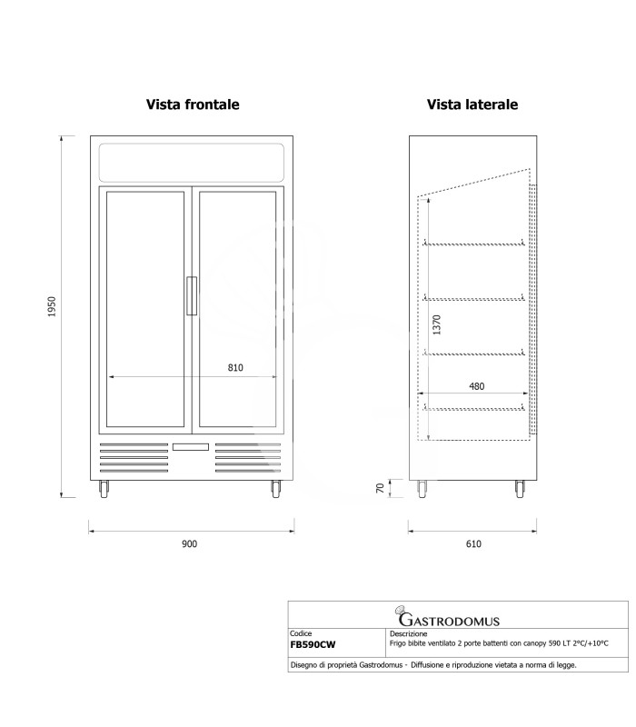 Expositor ventilado para bebidas 2 puertas batientes, 590 LT 2°C / +10°C color blanco