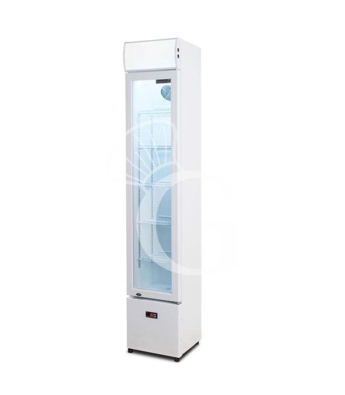 Expositor refrigerado ventilado de puerta batiente con canopy, 99 LT, +2°C/+10°C color blanco