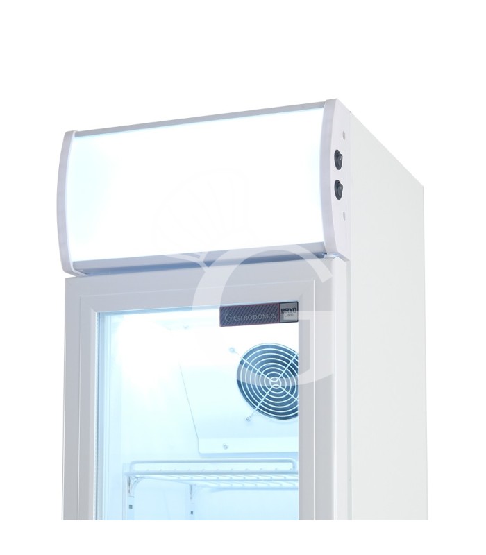 Expositor refrigerado ventilado de puerta batiente con canopy, 99 LT, +2°C/+10°C color blanco