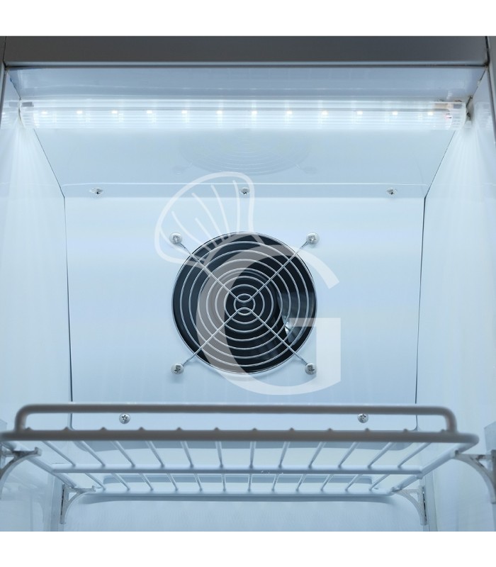 Expositor refrigerado ventilado de puerta batiente con canopy, 99 LT, +2°C/+10°C color blanco