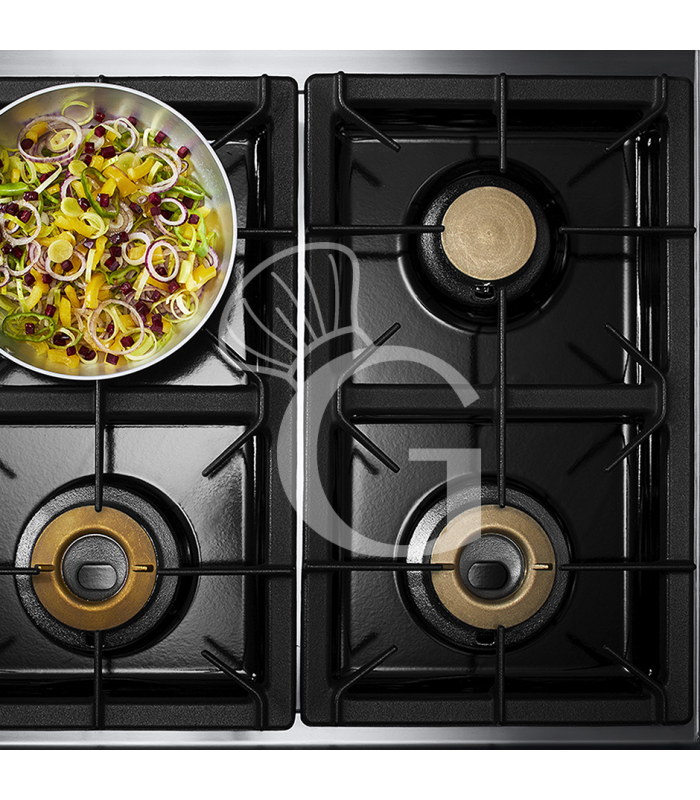 Cocina a gas de sobremesa, 6 fuegos con quemador piloto, 700 mm de profundidad