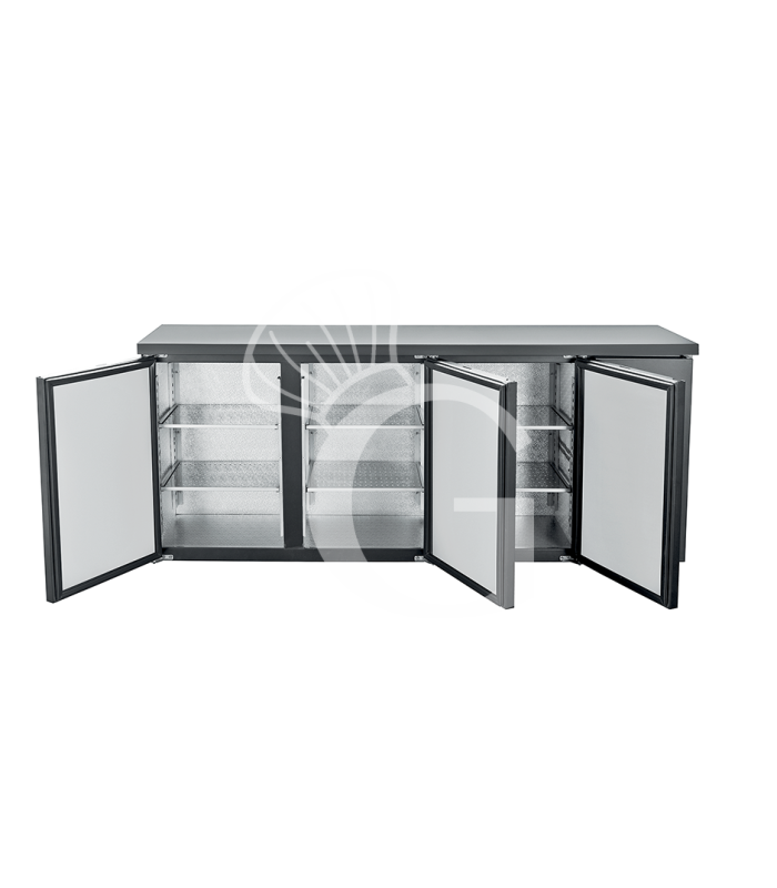 Mostrador trasero horizontal color negro 3 puertas batientes ciegas 425 L / +2°C/+8°C