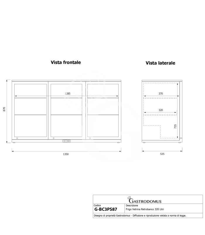 Vitrina refrigerada de 320L con puertas correderas – Altura 87 cm