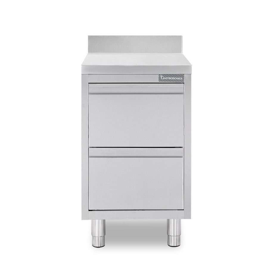 Cajonera de Acero Inoxidable 2 Cajones y Protector Trasero, medidas 400 mm de largo x 600 mm de profundidad x 950 mm de altura