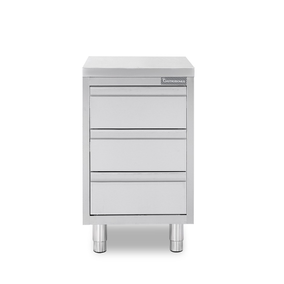 Cajonera de acero inoxidable con 3 cajones, L 500 x P 600 x A 850 mm