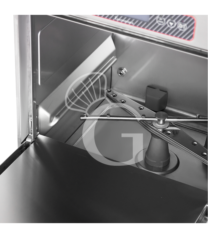 Lavavajillas profesional 50×50 electrónico trifásico, doble pared, doble dosificador, brazos inox y bomba de desagüe