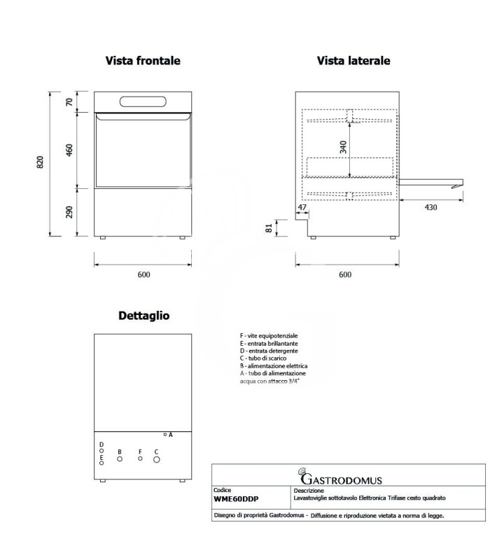 Lavavajillas profesional 50×50 electrónico trifásico, doble pared, doble dosificador, brazos inox y bomba de desagüe