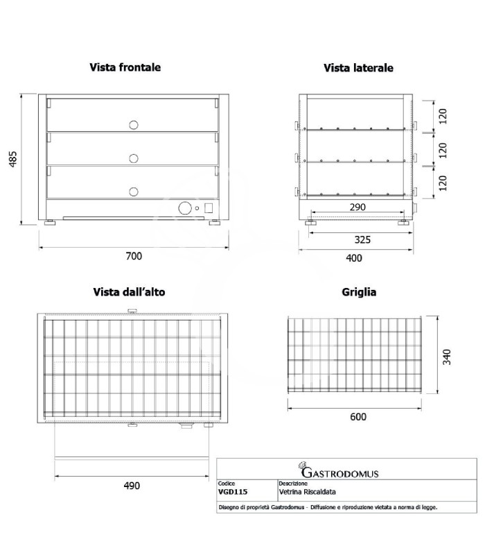 Vitrina caliente de vidrio y acero inoxidable +30°C/+90°C 115 LT L 700 mm x P 400 mm x A 485 mm