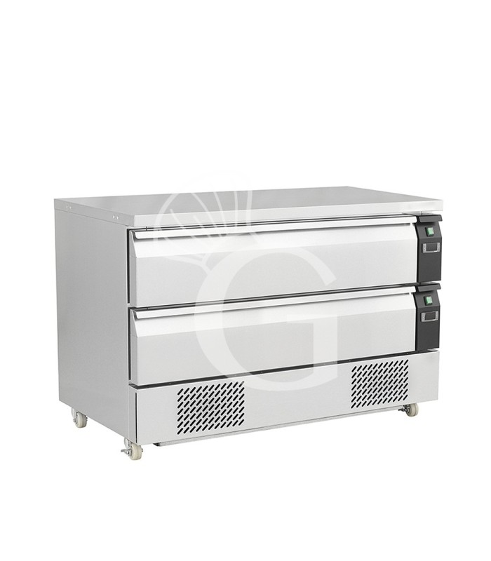 Cajonera doble refrigerada con ruedas, 6xGN1/1, conversión de temperatura de negativa a positiva, dos unidades refrigerantes