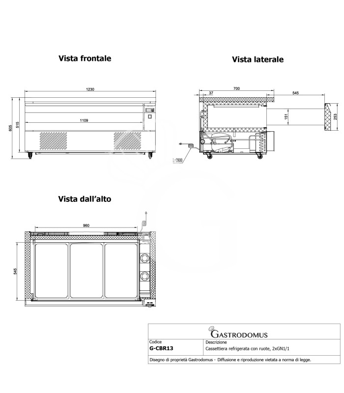 Cajonera refrigerada con ruedas, 3xGN1/1, conversión de temperatura de negativa a positiva