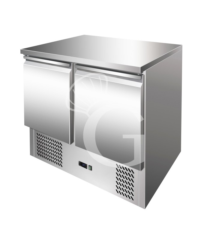 Mesa fria para ensaladas 2 puertas, temperatura -12°C/-18°C, tapa de acero inoxidable