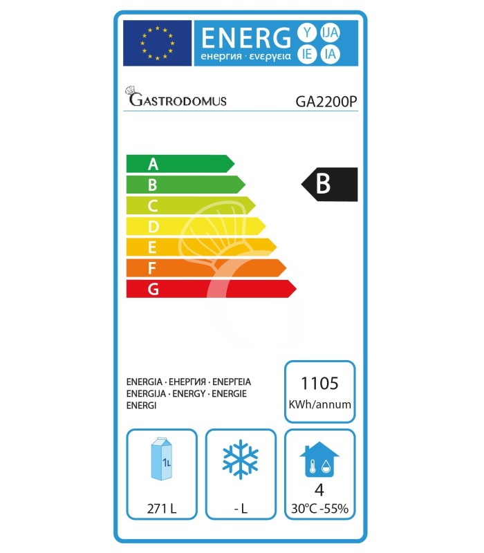 Mesa Refrigerada de pastelería 2 Puertas 600 X 400 mm, peto trasero, -2°C/+8°C Clase de eficiencia energética C