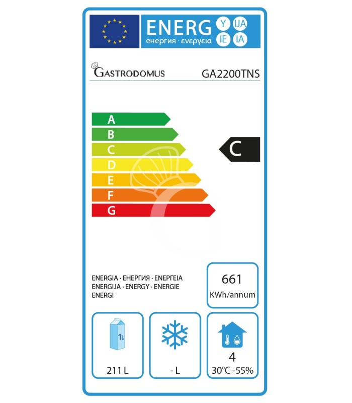 Mesa refrigerada 2 puertas, peto 700 mm de profundidad +2°C/+8°C motor a la izquierda, clase de eficiencia energética B
