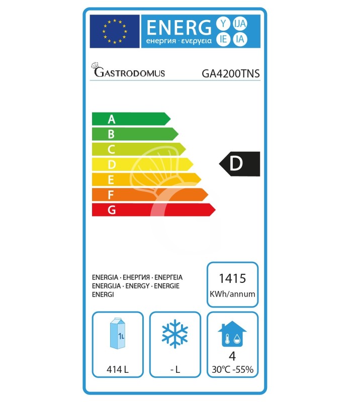 Mesa refrigerada 4 puertas, peto 700 mm de profundidad +2°C/+8°C motor a la izquierda, clase de eficiencia energética B