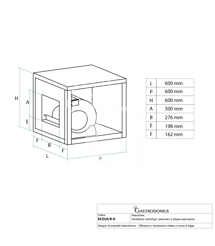 Ventilador centrífugo en caja de doble aspiración en chapa de acero galvanizado, 2400 m³/h