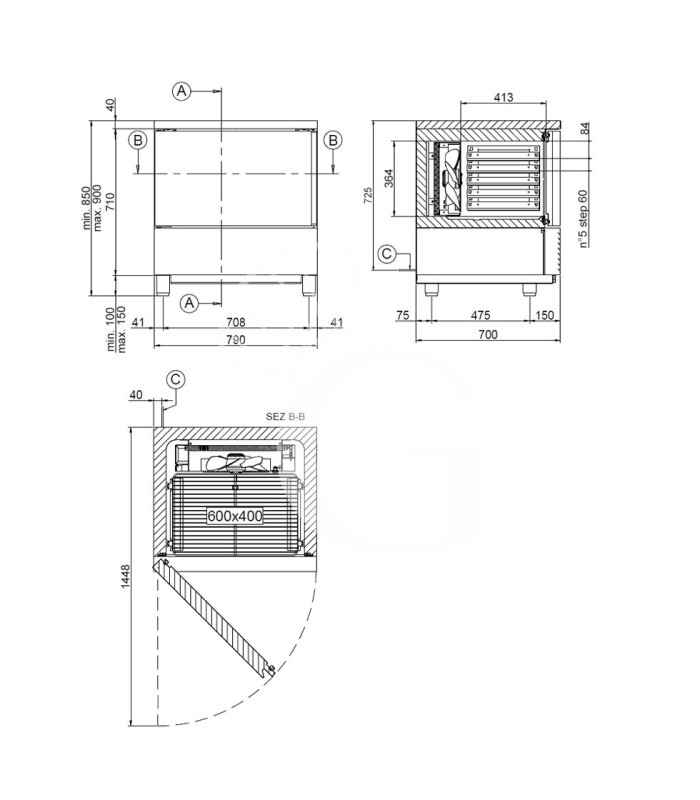 Abatidor digital de temperatura inox apto también para helados -5 bandejas o rejillas GN 1/1 ó 600 x 400 , -18ºC/+3ºC