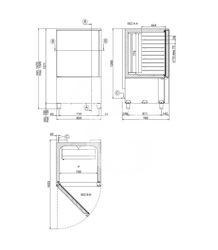 Abatidor digital de acero inox apto también para helados - 10 bandejas o rejillas GN 1/1 o 600x400 mm, -18°/+3°C
