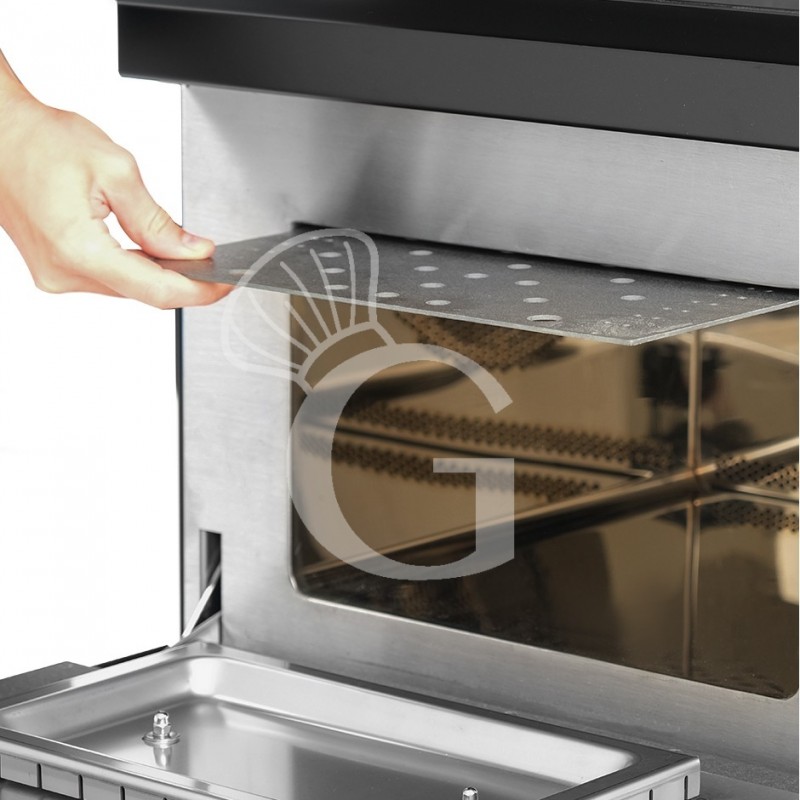 Horno rápido combinado de convección y microondas, con puerta abatible, pantalla táctil y alimentación monofásica