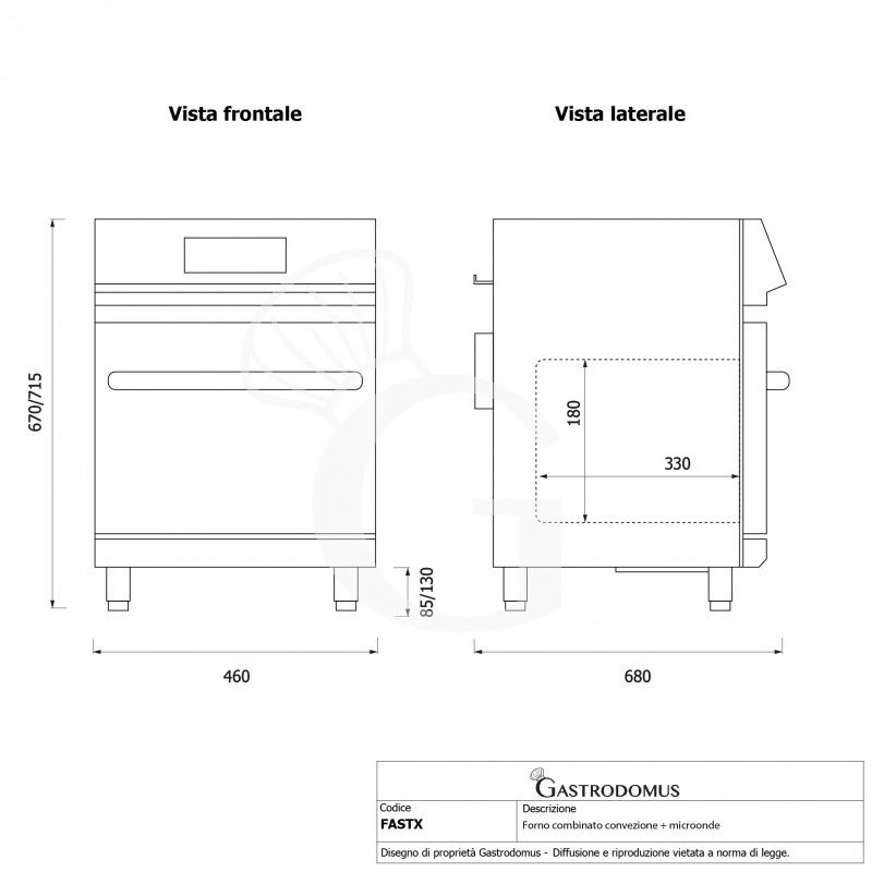 Horno rápido combinado de convección y microondas, con puerta abatible, pantalla táctil y alimentación monofásica