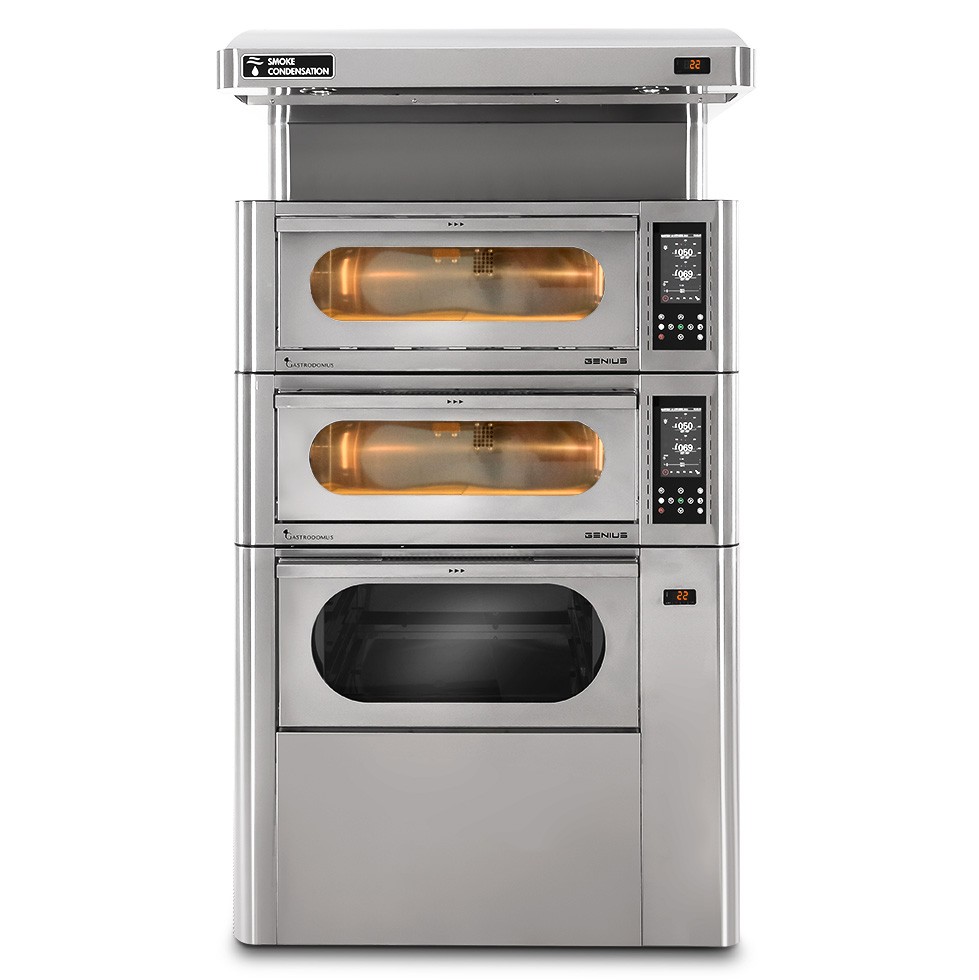 Horno eléctrico ventilado digital 4+4 pizzas Ø 35, resistencias internas, campana de condensación y cámara de fermentación