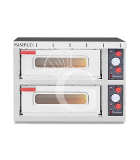 Horno pequeño eléctrico 2 pizzas diámetro 450 mm 2 cámaras 8 Kw puerta de vidrio con luz guías para insertar bandejas