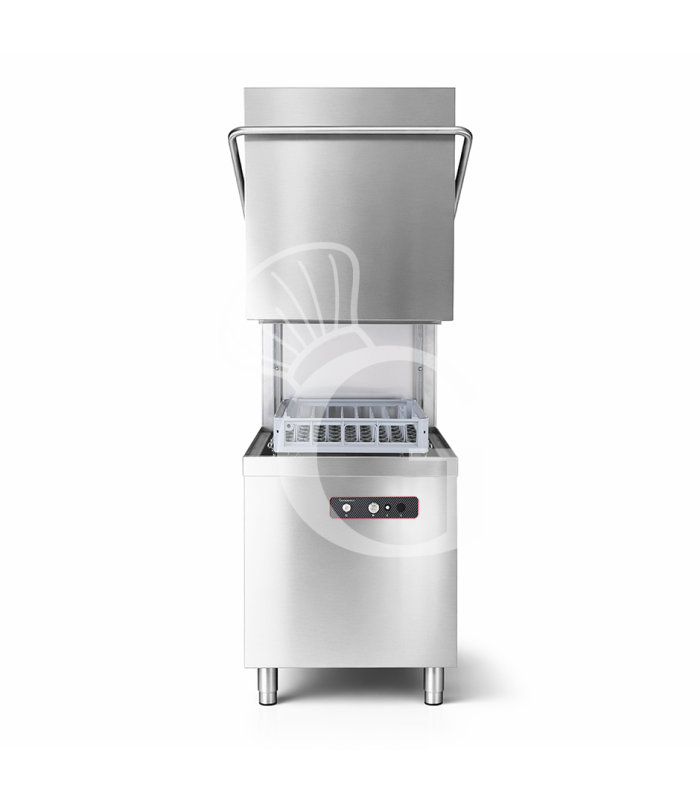 Lavavajillas de capota electromecánico 50×50 H430 con dosificadores de abrillantador y detergente instalados