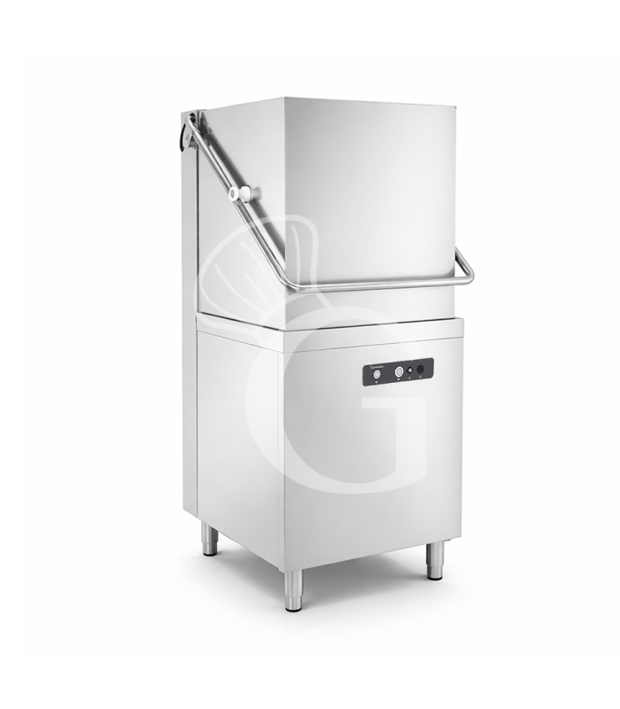 Lavavajillas de capota electromecánico 50×50 H430 con dosificadores de abrillantador y detergente instalados