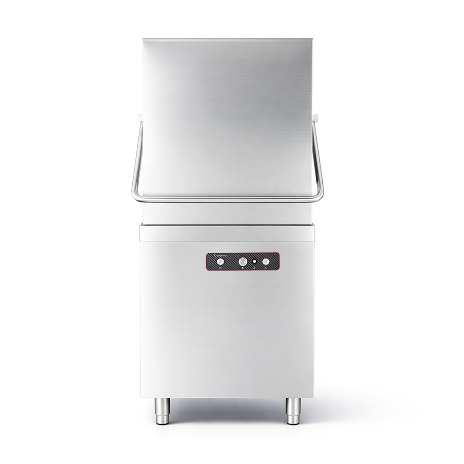 Lavavajillas de capota electromecánico 50×50 H430 con dosificadores de abrillantador y detergente, bomba de desagüe