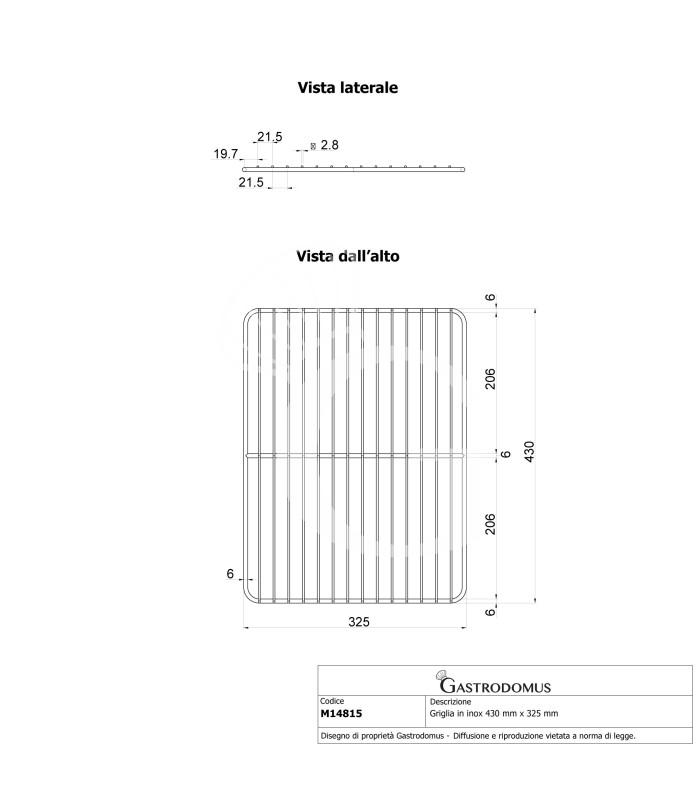 Rejilla de acero inoxidable 430 mm x 325 mm