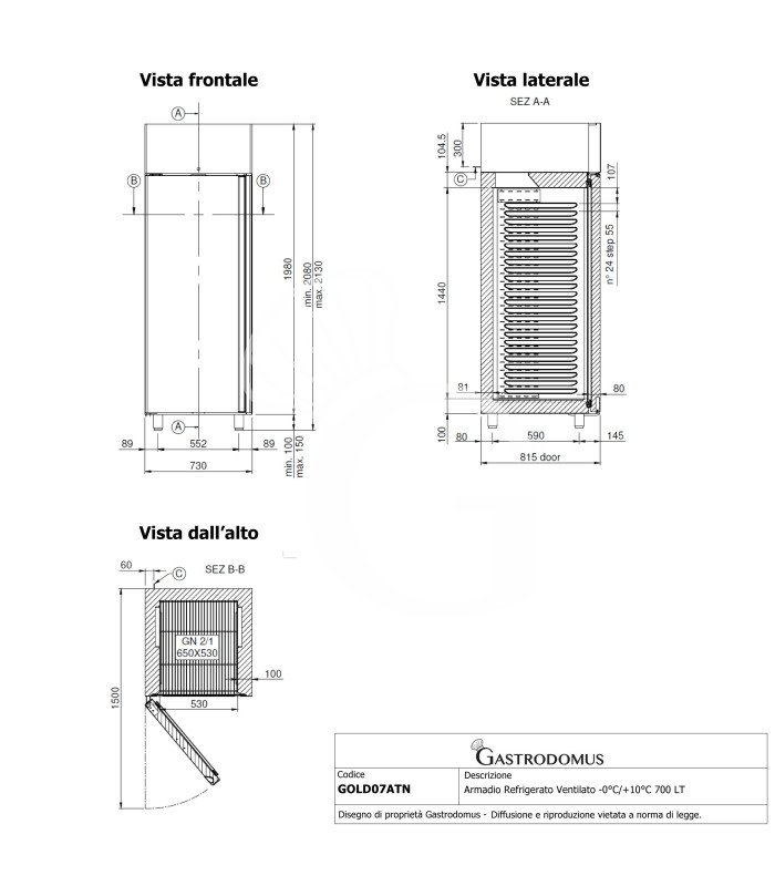 Armario Refrigerado ventilado 0°C/+10°C 700 L Clase de eficiencia energética A