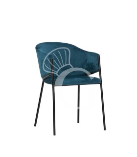 Silla con estructura de metal pintado y asiento tapizado acolchado en terciopelo o tela