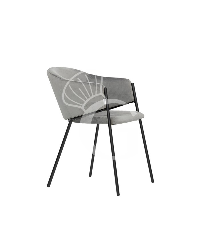 Silla con estructura de metal pintado y asiento tapizado acolchado en terciopelo o tela